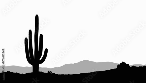 Solitary cactus silhouette against a light sky, desert solitude