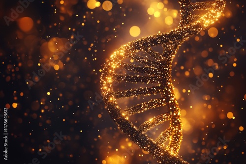 A gold colored DNA strand with a lot of sparkles