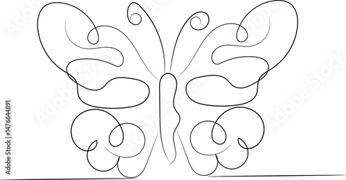 Elegant One Line Drawing of a Butterfly with Swirling Wings
