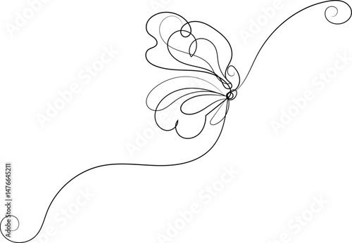 Elegant Single Line Butterfly Drawing Abstract Art Illustration