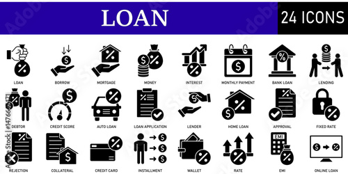 Set of loan Icons or symbols Vector fully editable file.