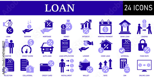 Set of loan Icons or symbols Vector fully editable file.