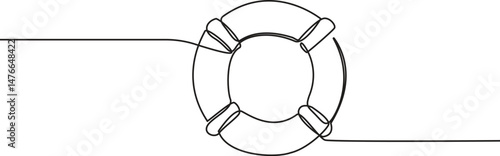 Single continuous line drawing lifebuoys, rescue belts, inflatable rubber ring with rope for help and safety of life drowning. Rescue ring for quick help. vector illustration.