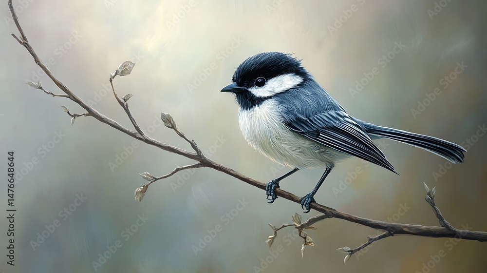 Fototapeta premium Small bird perched on branch natural background