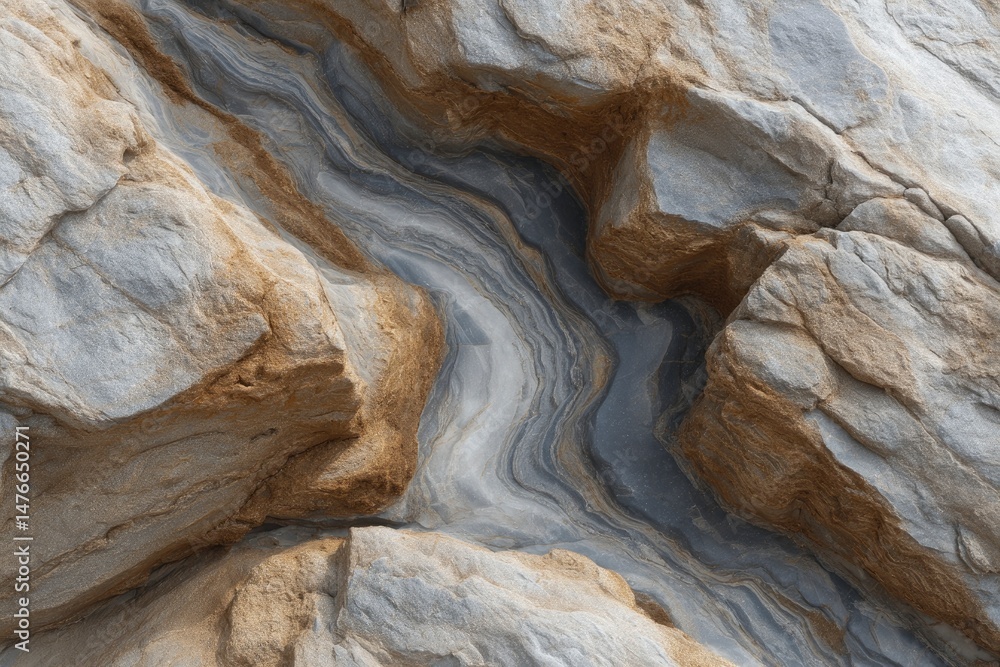Layered Stone Texture: Abstract Gray and Gold Rock Formation