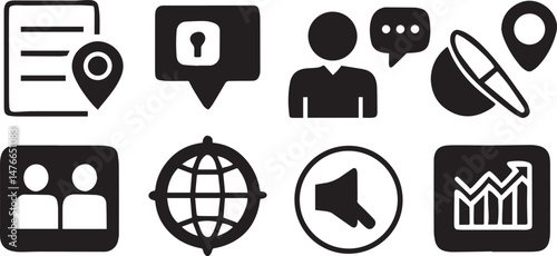 Minimalist Line Art Icons in Grid Layout