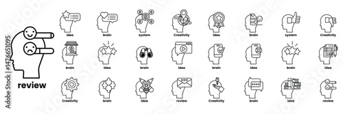 A head with a sad face and a face with a smile in line drawing style