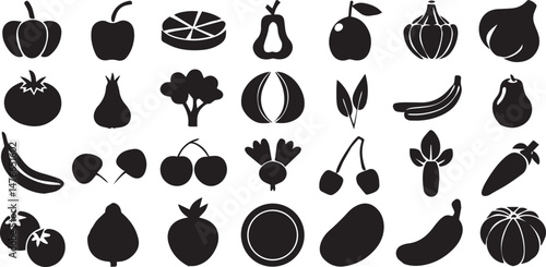 Line Icons of Fruits Vegetables and Herbs