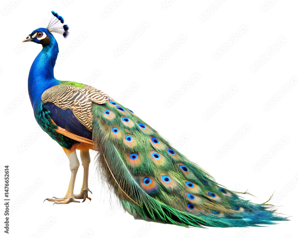Obraz premium peacock with feathers isolated on white background. PNG Transparent file type with High Definition Quality