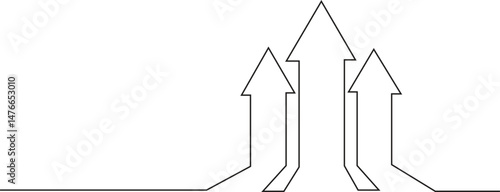 Continuous line drawing of bar chart. Illustration vector of arrow up. Single line art of graph. Object one line of business growth. Flat icon of increasing arrow. Vector Illustraiton.