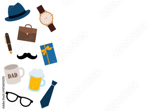 Vector Illustration of Father’s day frame with 10 items aligned on the left