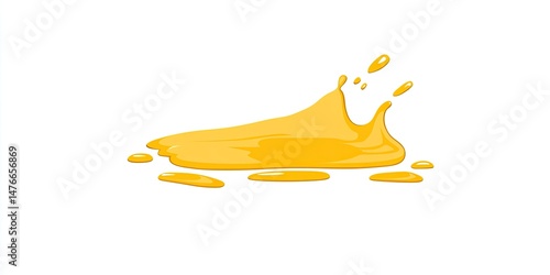 Yellow liquid splash and puddle on white background