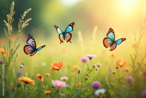 Wallpaper Mural Butterflies dance among blooming flowers Torontodigital.ca