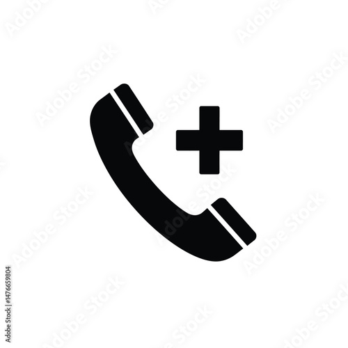 Medical emergency helpline icon simple black and white telephone and plus symbol