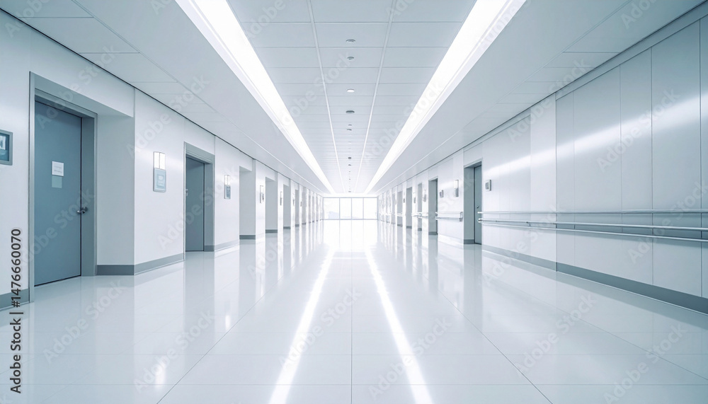 Bright and spacious hospital corridor with large windows and indoor plants. Modern healthcare architecture with clean white interior and natural light atmosphere. Bright and spacious hospital corridor with large windows and indoor plants. Modern healthcare architecture with clean white interior and natural light atmosphere.