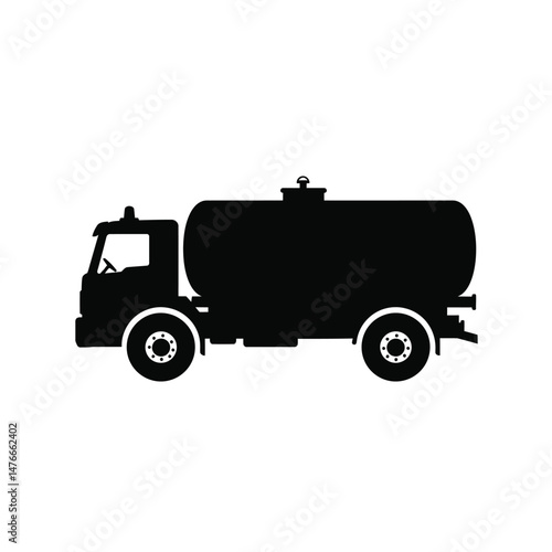 Silhouette of a black tanker truck transportation heavy vehicle on white background