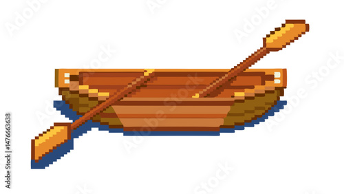 Pixel art of a classic rowboat with oars on a plain background for creative use