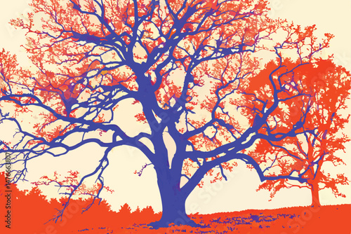 114 high definition, highly detailed, photorealistic, beautiful, intricate, colorful, vibrant, dramatic, abstract tree, one side blue, one side orange, contrasting colors, surreal, digital art, 8k res