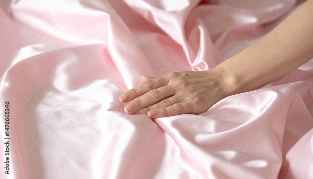 hands of bride and groom touching pink fabric hands of bride and groom touching pink fabric