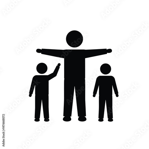 Simple black silhouette illustration depicting a family of three parents and two children together.