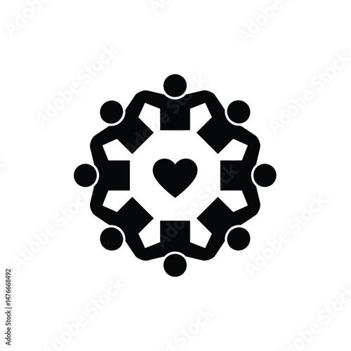 Group of people united holding hands around a heart symbolizing love and support