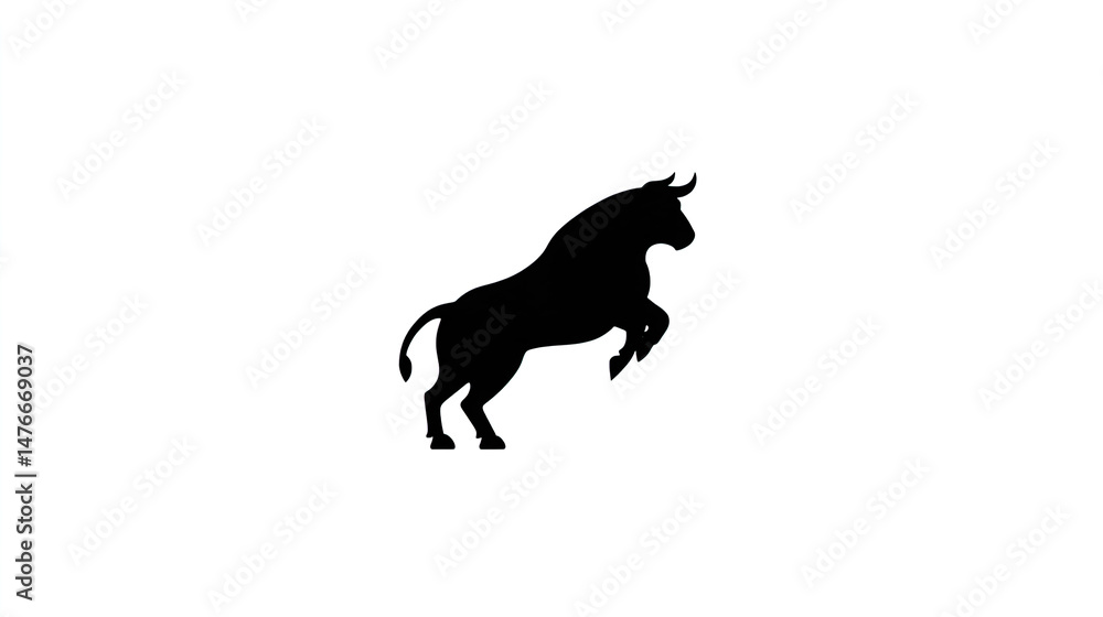 Obraz premium Powerful Bull Silhouette Vector Image Rearing Upwards Strong Animal Graphic Design Element Farm Livestock Illustration Isolated Black Shape 