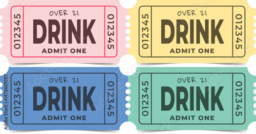 Drink Ticket Template. Admit One. Vector Design.