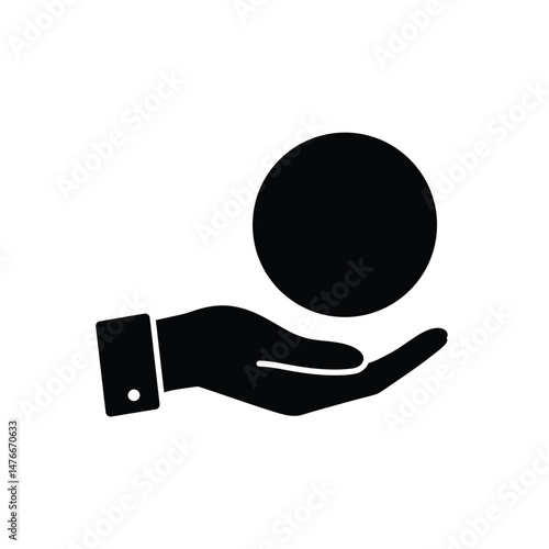 A silhouette hand presenting or holding a circle symbolizing protection or finance
