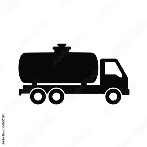 Simple black silhouetted tanker truck transportation vehicle for delivering fuel or liquids