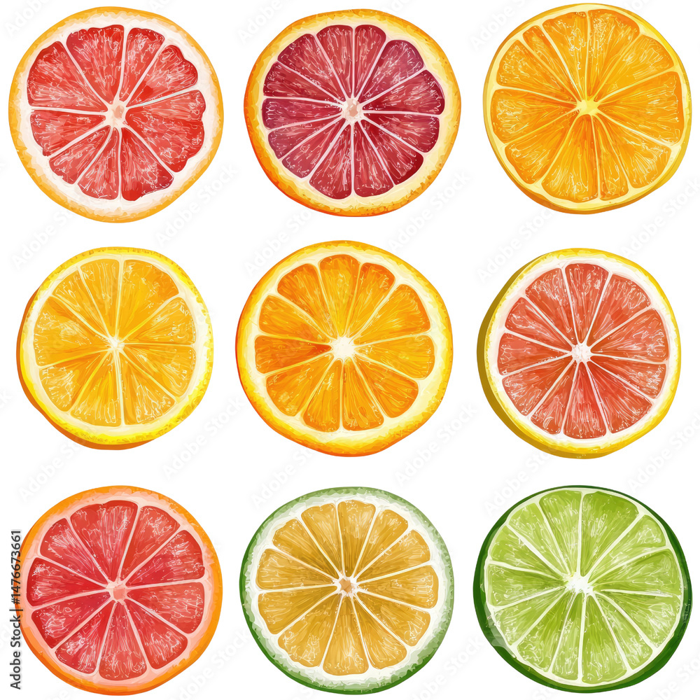 Obraz premium collection of citrus fruit round slices