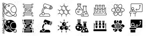 Science and laboratory icon set. Linear and silhouette style.