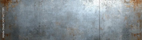 The heavily textured gray metal background with subtle rust patterns makes for a striking, industrial, and weathered visual element showing age and decay perfectly.