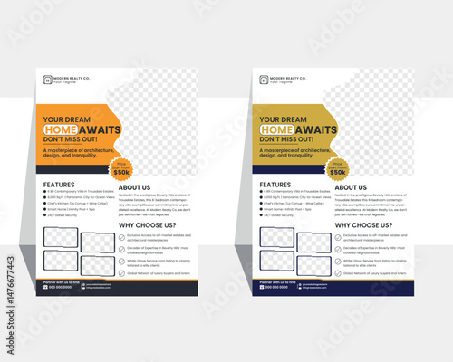 Modern Real Estate Flyer Template for Property Promotion A professional and eye-catching real estate flyer design for promoting homes, villas, or luxury properties. Fully editable template