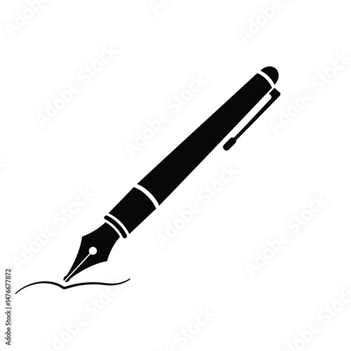 Elegant silhouette illustration of a classic fountain pen writing with stylish simplicity
