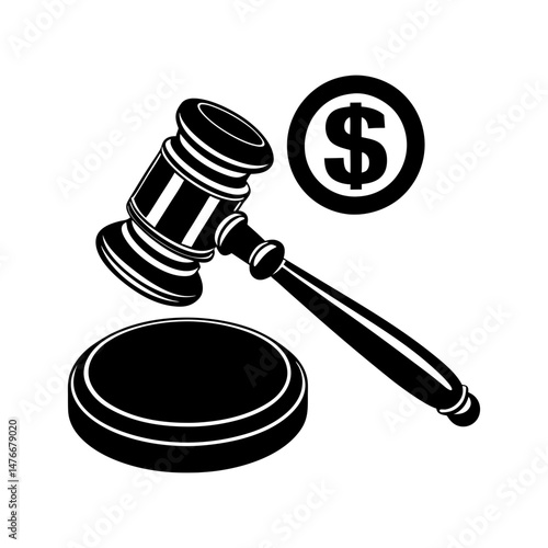 gavel and dollar vector art icon