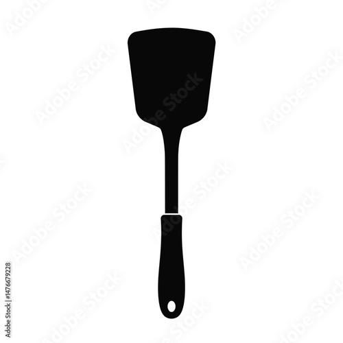 Black silhouette illustration of a spatula kitchen utensil isolated on a white background