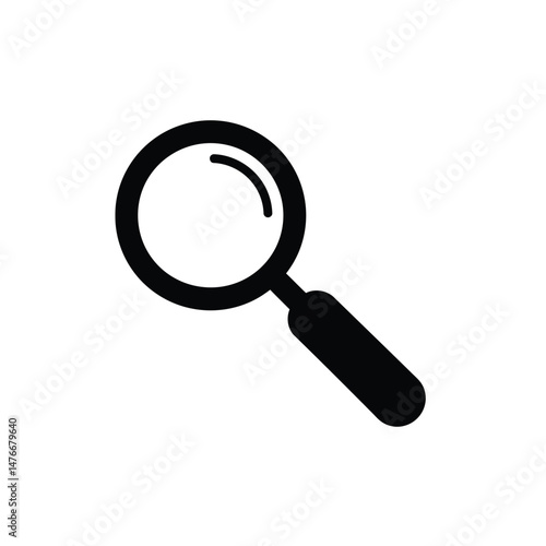 Simple black and white magnifying glass icon for searching and finding information