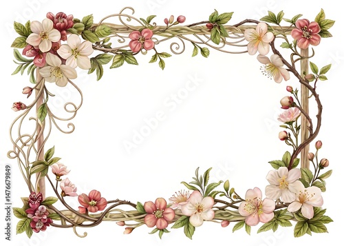 Elegant floral frame with blossoms and vines for cards and invitations