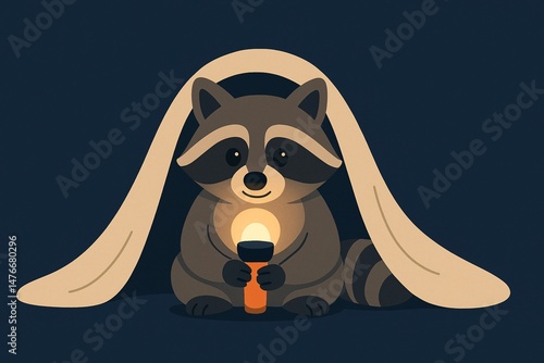 Mischievous Raccoon Cartoon: Whimsical Night Adventure Illustration