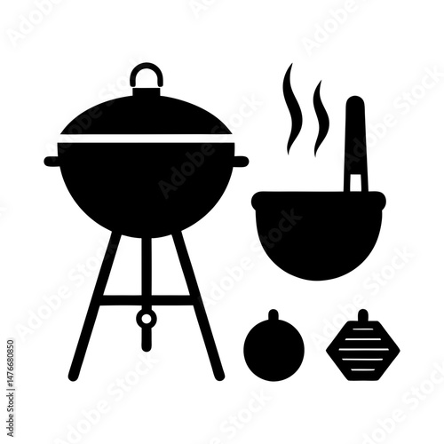 barbecue grill with flames vector art illustration