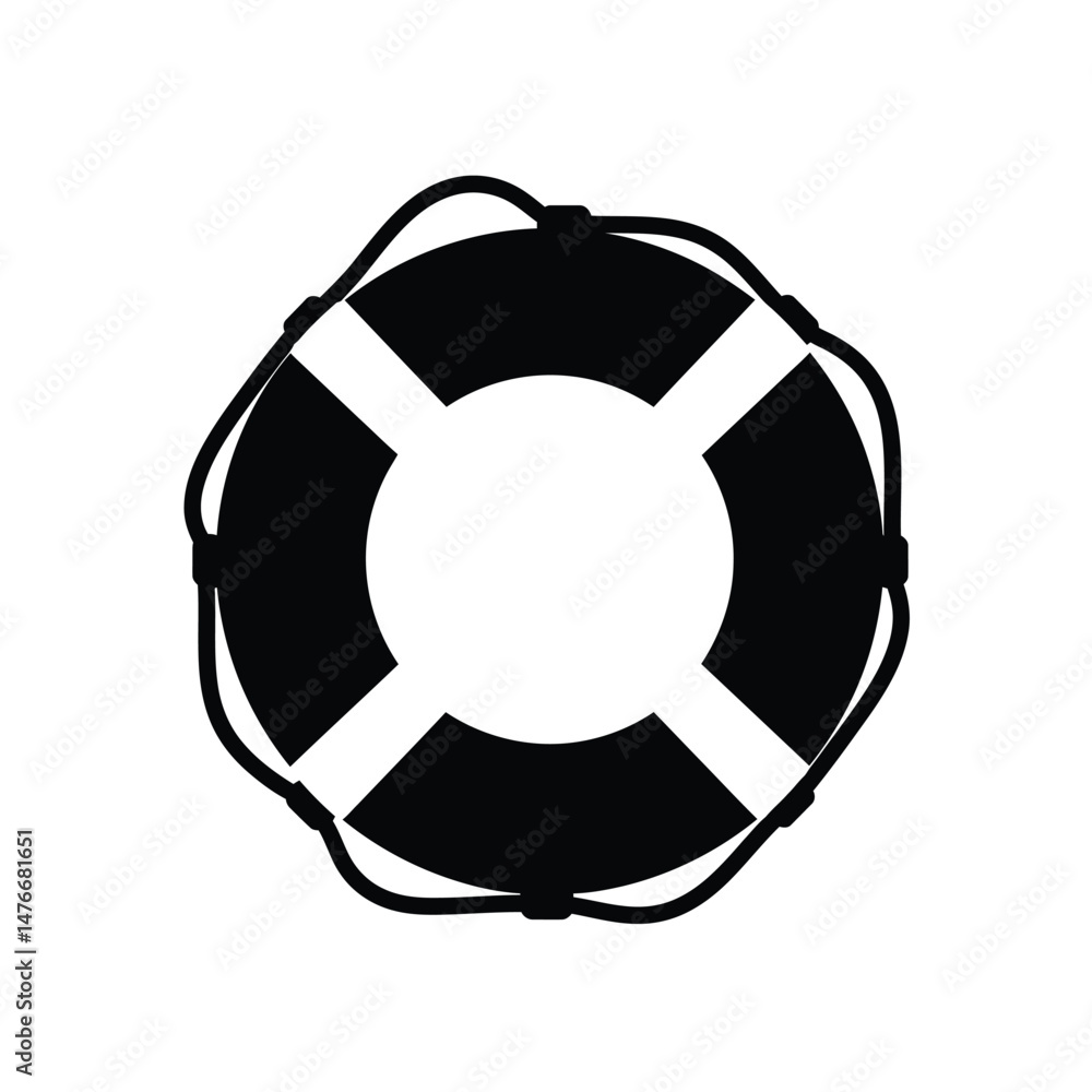 A simple vector graphic of a black and white life preserver isolated on a white background A simple vector graphic of a black and white life preserver isolated on a white background