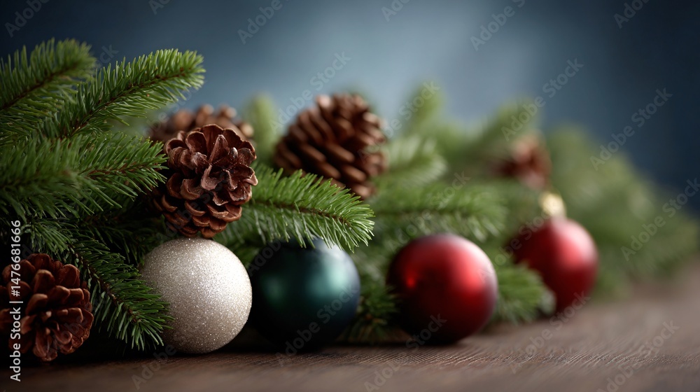 Festive Christmas Decorations with Pinecones and Ornaments Festive Christmas Decorations with Pinecones and Ornaments