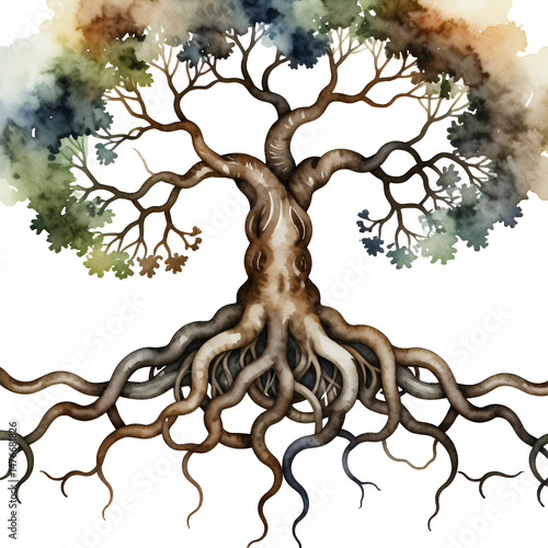 Watercolor_tree_roots_illustration_nature_art_design_background_graphic