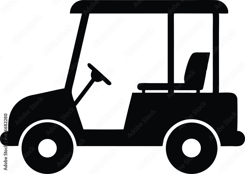 Golf cart silhouette vector, Golf car icon, Black golf vehicle vector illustration Golf cart silhouette vector, Golf car icon, Black golf vehicle vector illustration