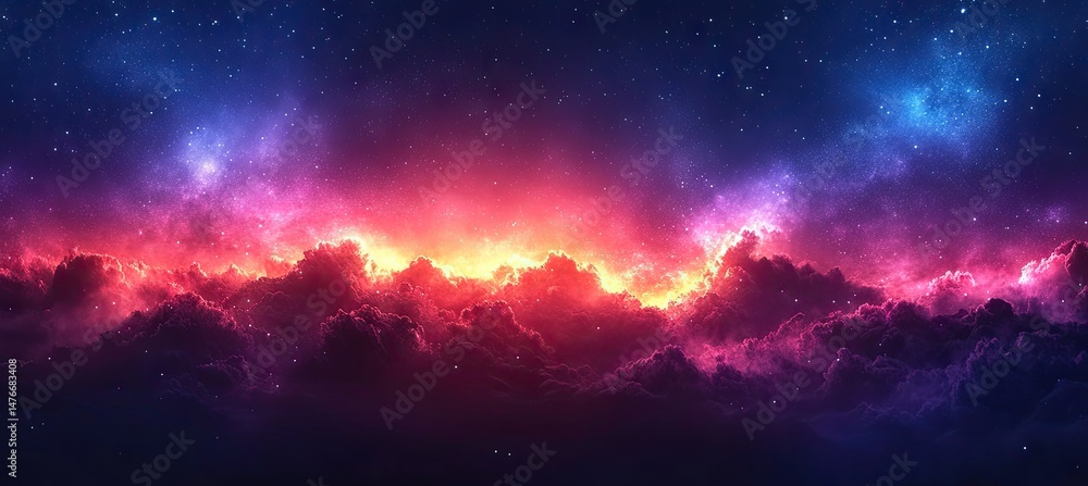 Fototapeta premium A vibrant, colorful, celestial expanse of space clouds.
