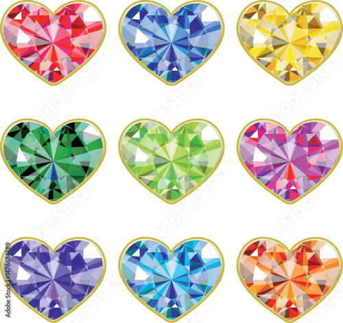 Sparkling Luxury Jewelry Set Decoration Material R heart and Colorful / キラキラ輝くラグジュアリーな宝石セット 装飾 素材 ハート カラフル