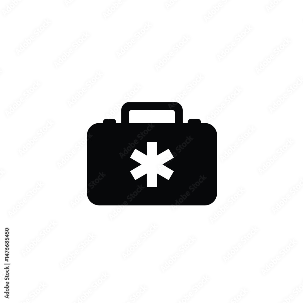Obraz premium Black and white medical suitcase icon representing healthcare and emergency medical services