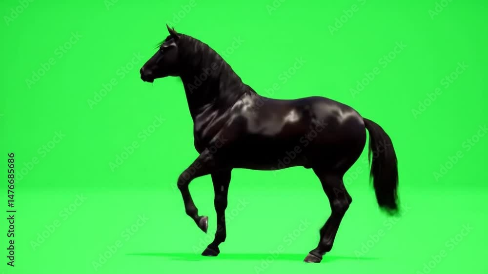 Black Horse Standing Proudly on Green Screen Background Black Horse Standing Proudly on Green Screen Background