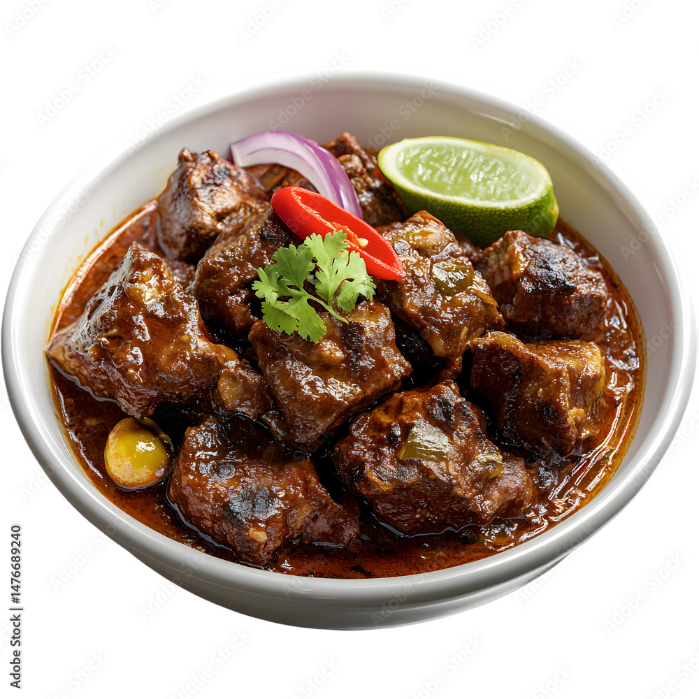 Hearty and flavorful beef curry served in a white bowl. Colorful spices and garnishes add visual appeal. Hearty and flavorful beef curry served in a white bowl. Colorful spices and garnishes add visual appeal.