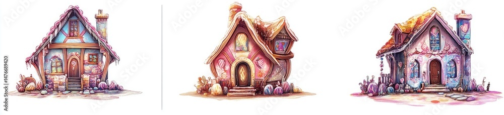 Obraz premium Three whimsical fairytale houses
